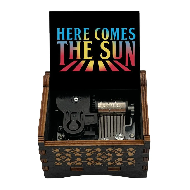 Here Comes the Sun Wooden Music Box Custom Printed Picture Movie Pop Melody Musical Souvenir Gift for Birthday Party