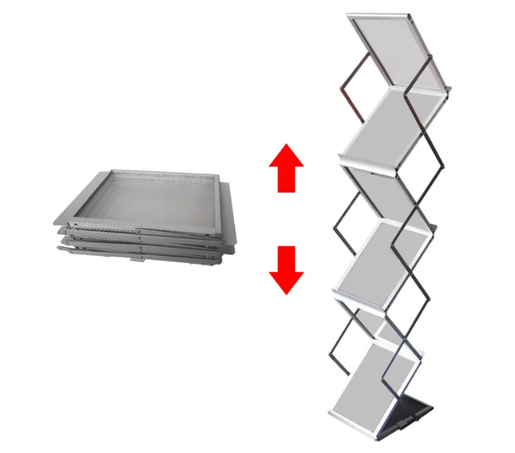 A4 Size Aluminum Alloy Folding Catalog Stand Ready to Ship Vertical Newspaper Display Trade Show Data Rack Brochure Display