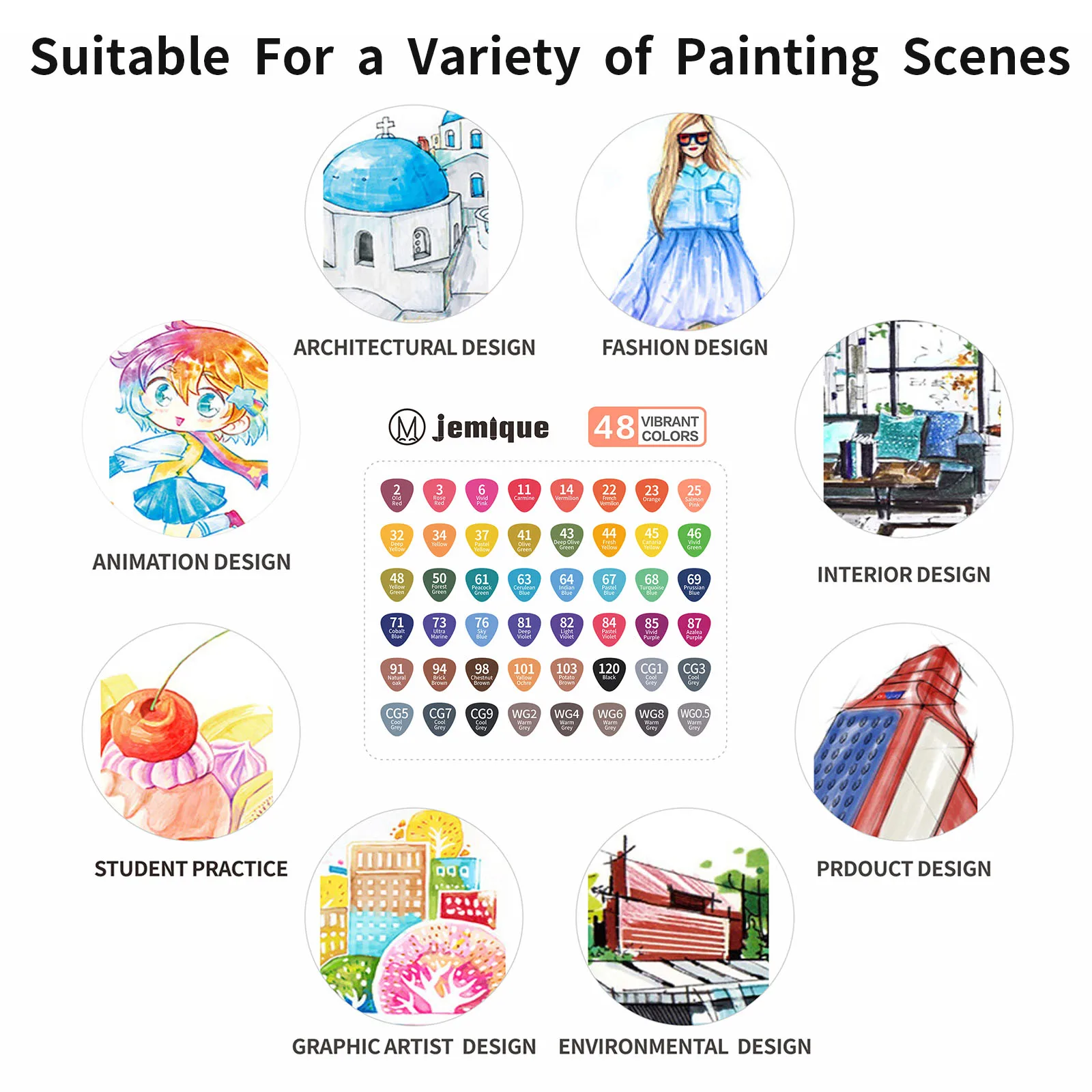 BV Verified 48 Colours Alcohol Brush Markers Pens Set Dual Tip Graphic Illustration Art Sketch Markers