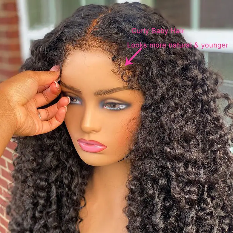 4C Hairline Kinky Edge Wig, 10-40 Kinky Curly Lace Frontal Wig with Baby Hair ,180 Density 4x4 Lace Closure Glueless  Wig