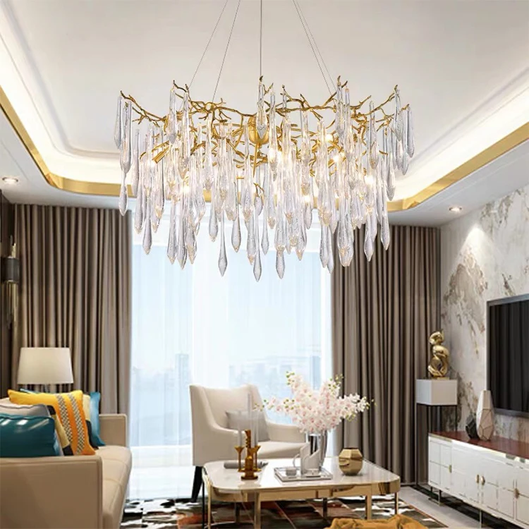 modern style indoor living room dining room decoration gold color glass chandelier