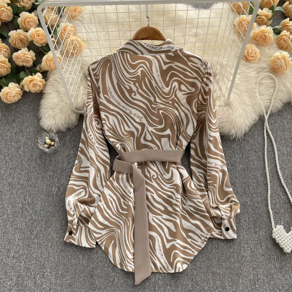 fashion new Korean version of the long-sleeved top loose thin zebra pattern stitching two-piece shirt women