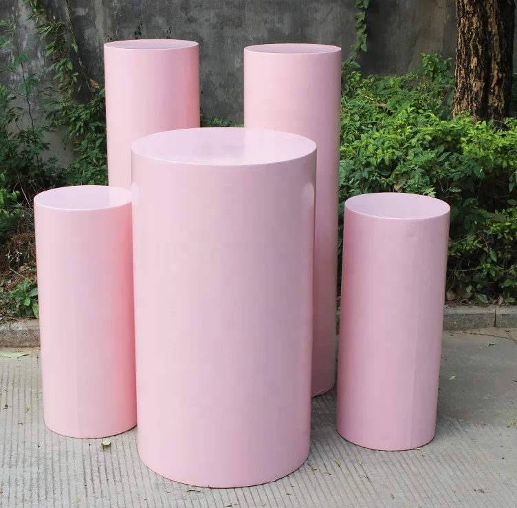 Metal Cylinder Display Plinth Cake Stand For Exhibitions Weddings Round Plinths Display White Wedding Flower stand Decoration