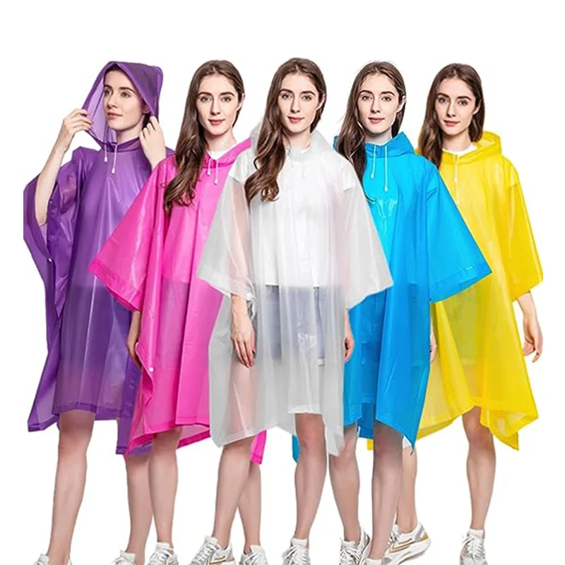 ECO Friendly Rain Ponchos for Adults Reusable EVA Rain Poncho Portable Rain Coats for Men Women Waterproof with Hood