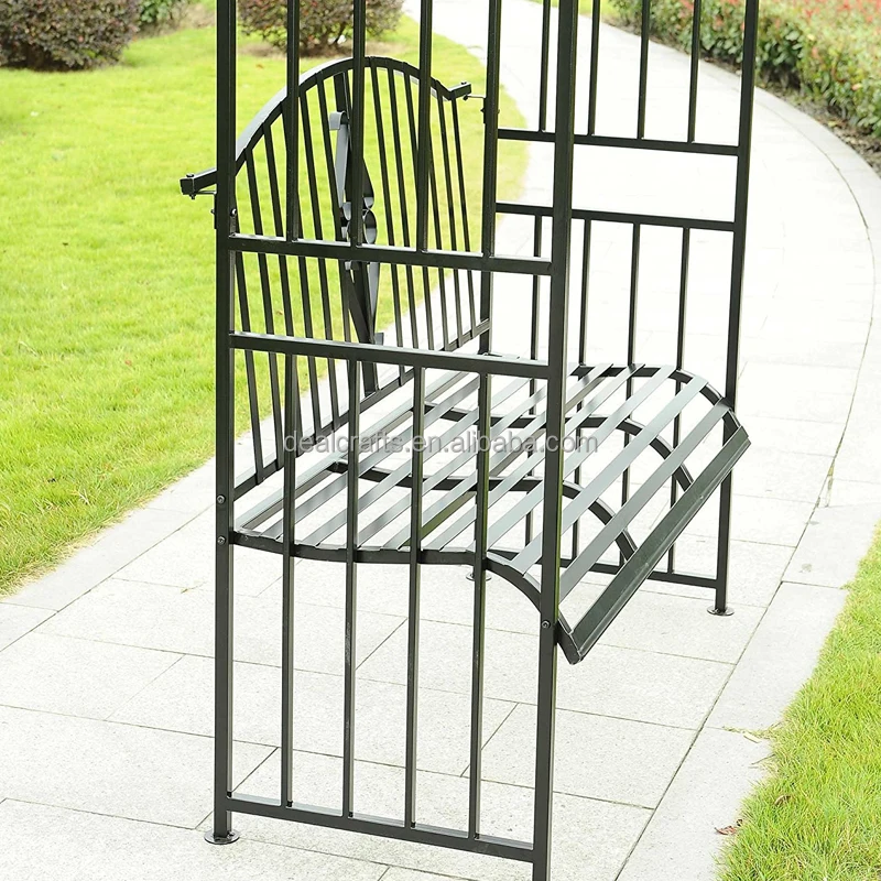 Outdoor Metal Garden Rose Arch with Bench for Flower