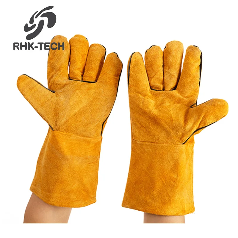 RHK низкая цена оптовая продажа Жаропрочные перчатки из коровьей спилковой кожи с хлопковой подкладкой MIG TIG аргоновые защитные для ручной