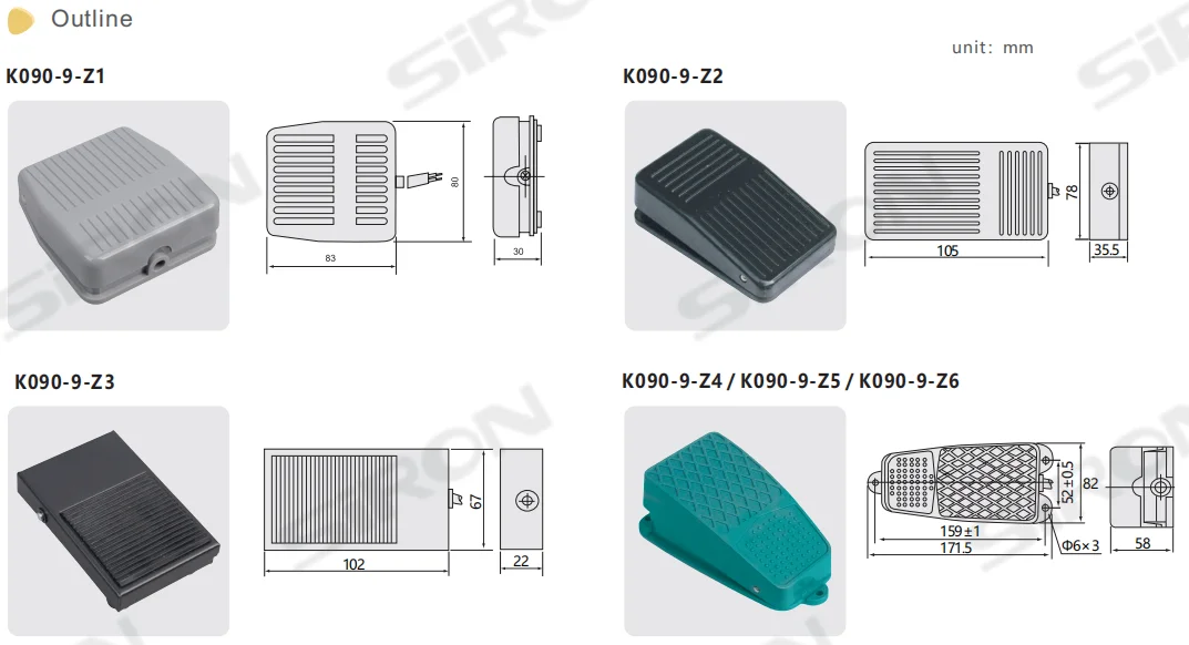 SiRON K090-9-Z Wear-resistant anti-skid pedals for stamping equipment Medical equipment Welding equipment Printing machinery