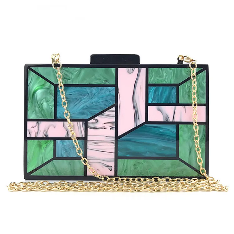 New 2020  Geometric Fashion Women Luxury Wedding Purse Acrylic evening Clutch bag handbags