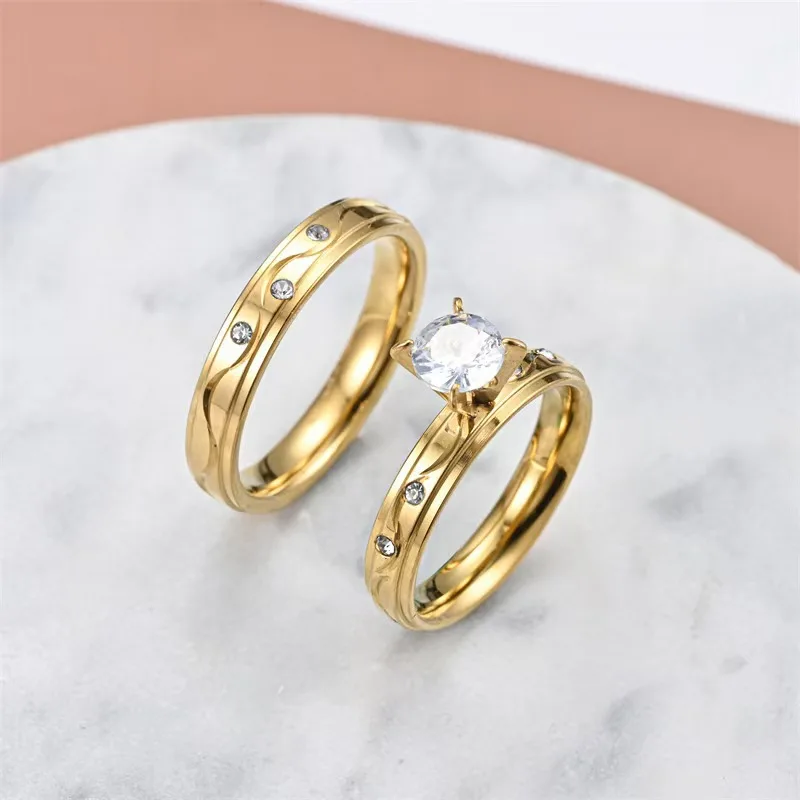 Wholesale stainless steel ring fashion light luxury couple zircon ring 18K titanium steel ladies butterfly set ring