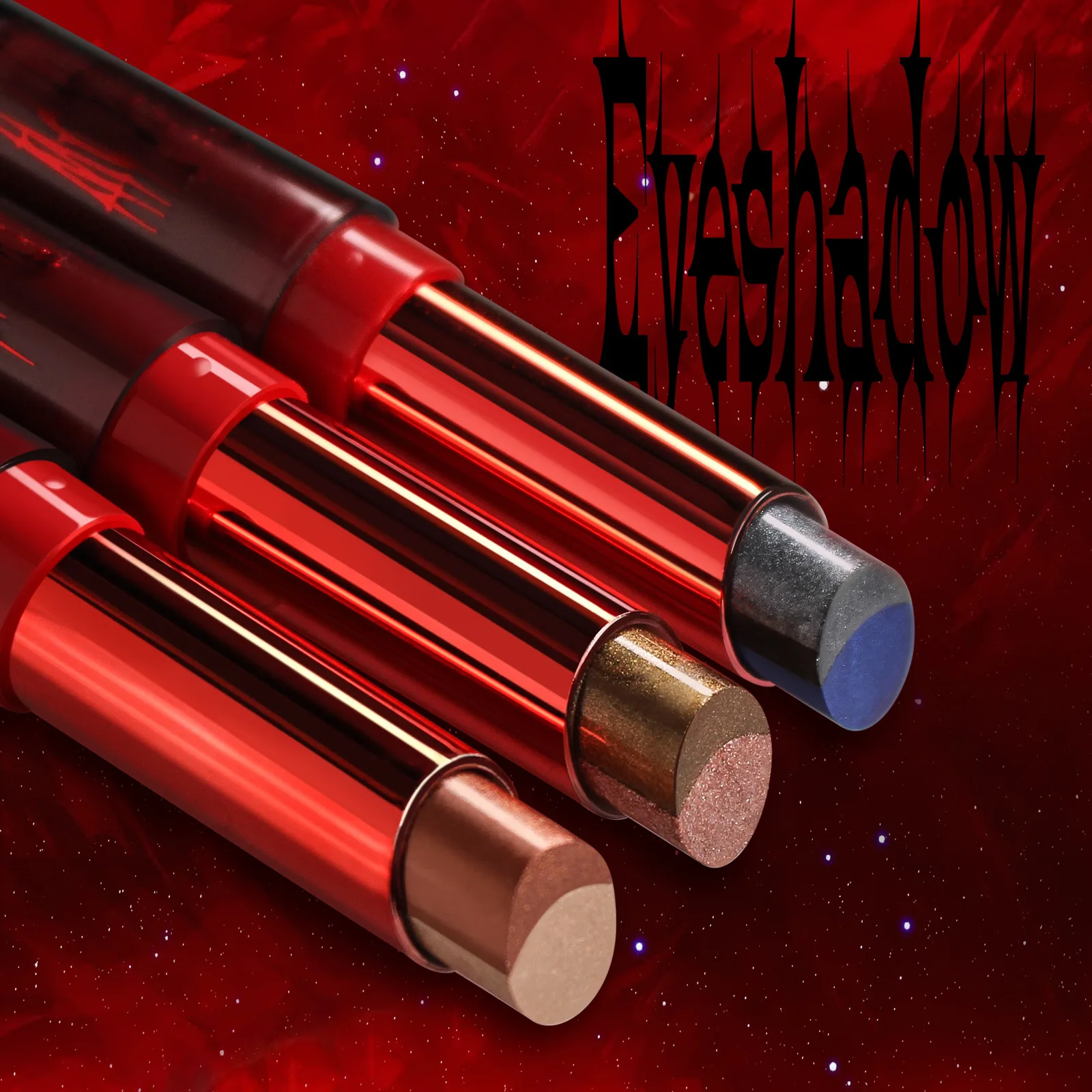 Two-color pearlescent eyeshadow stick set gradual change fine flash Halloween eyeshadow lipstick 3 pcs