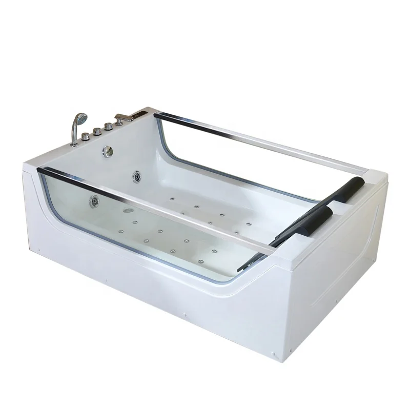 New design indoor  whirlpool bath tub acrylic massage bathtubs for 2 adults with pillow and massage jets in bathroom