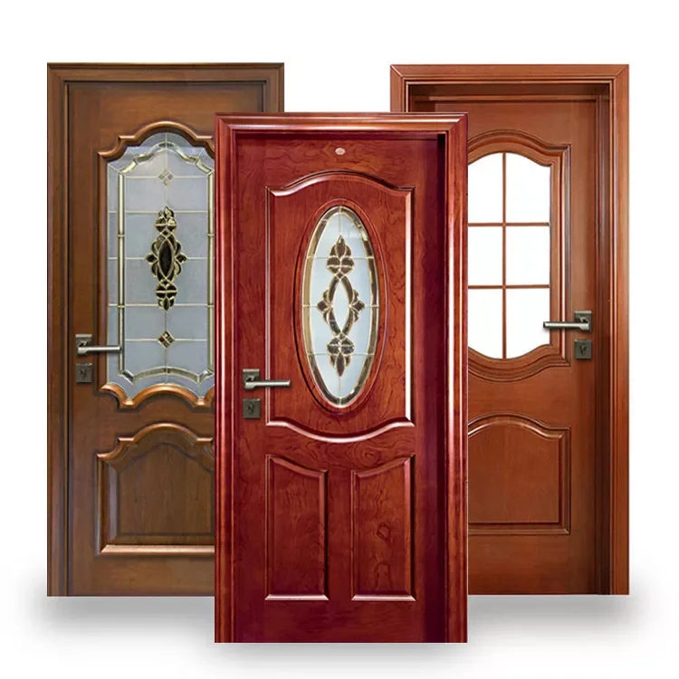 PHINO Solid Teak Wood MDF  Melamine Door Smart Door Lock Wooden Doors For Houses