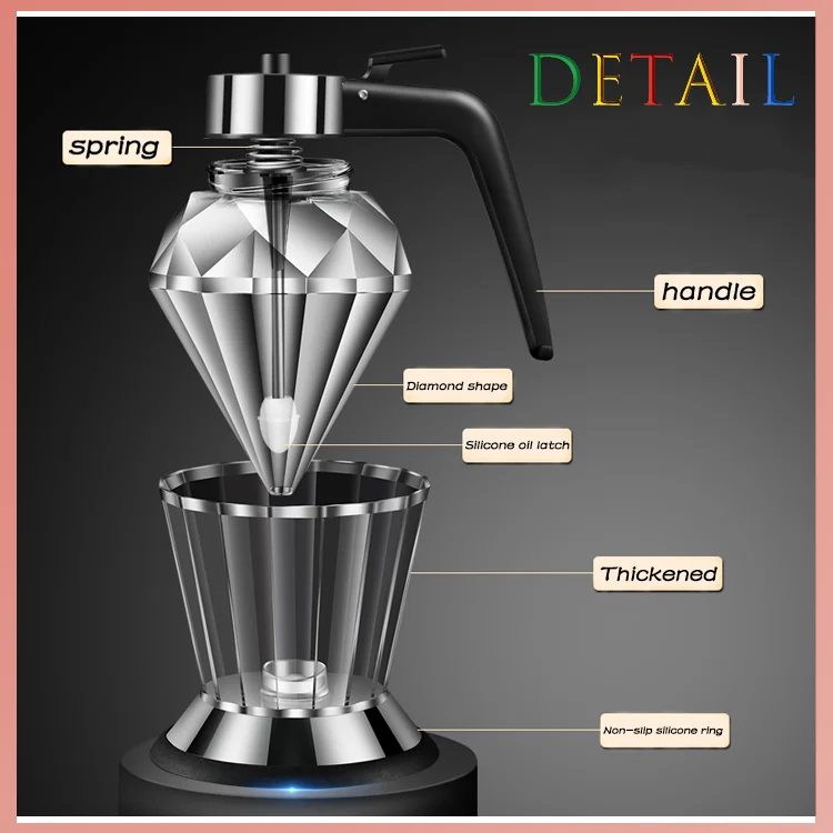 Multifunctional Hot Sale Diamond Shaped Glass Honey Oil Vinegar Dispenser With Handle
