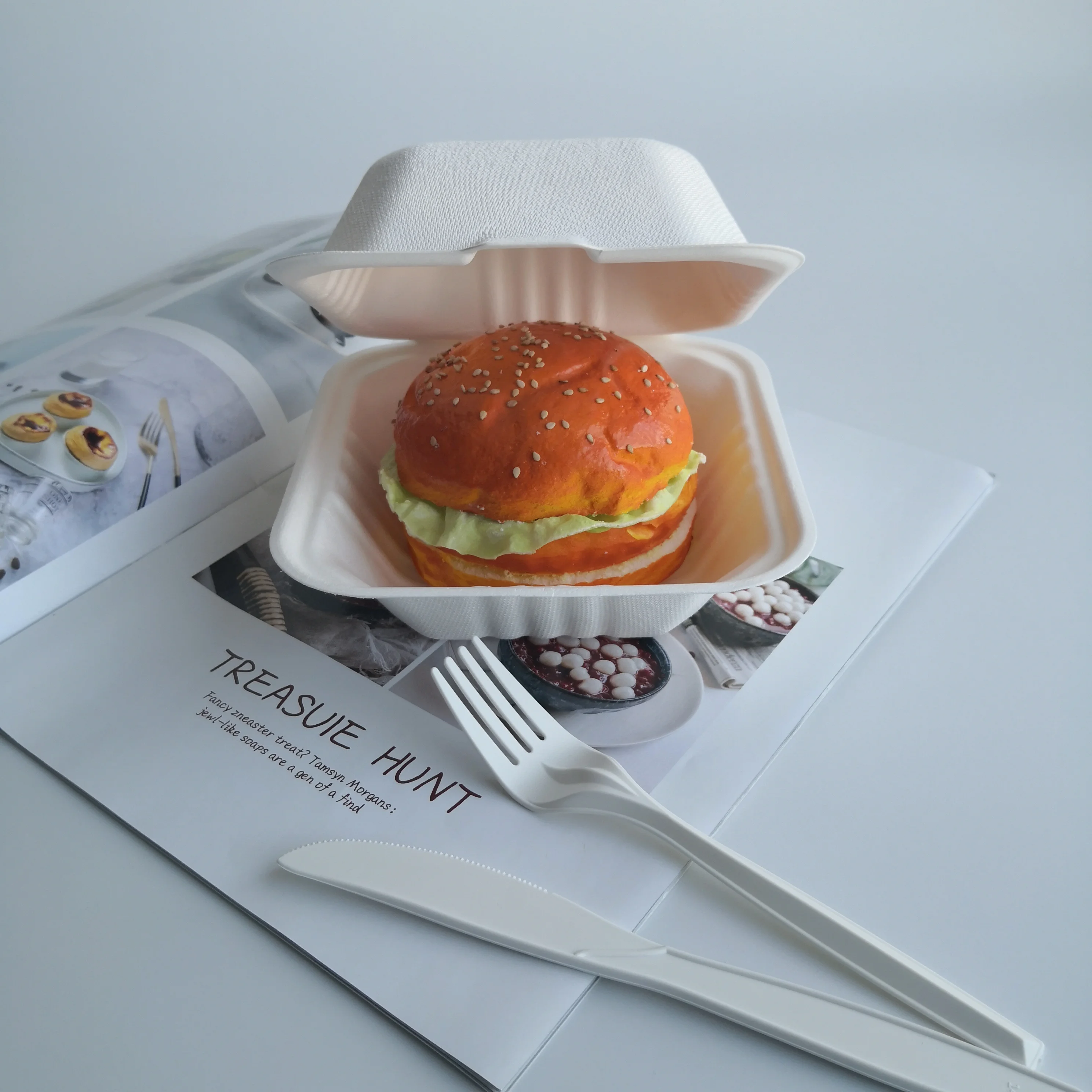 Recycle Biodegradable Sugarcane Disposable 5 Inch 6 Inch Paper Pulp Hamburger Container Burger Box Hamburger Packing