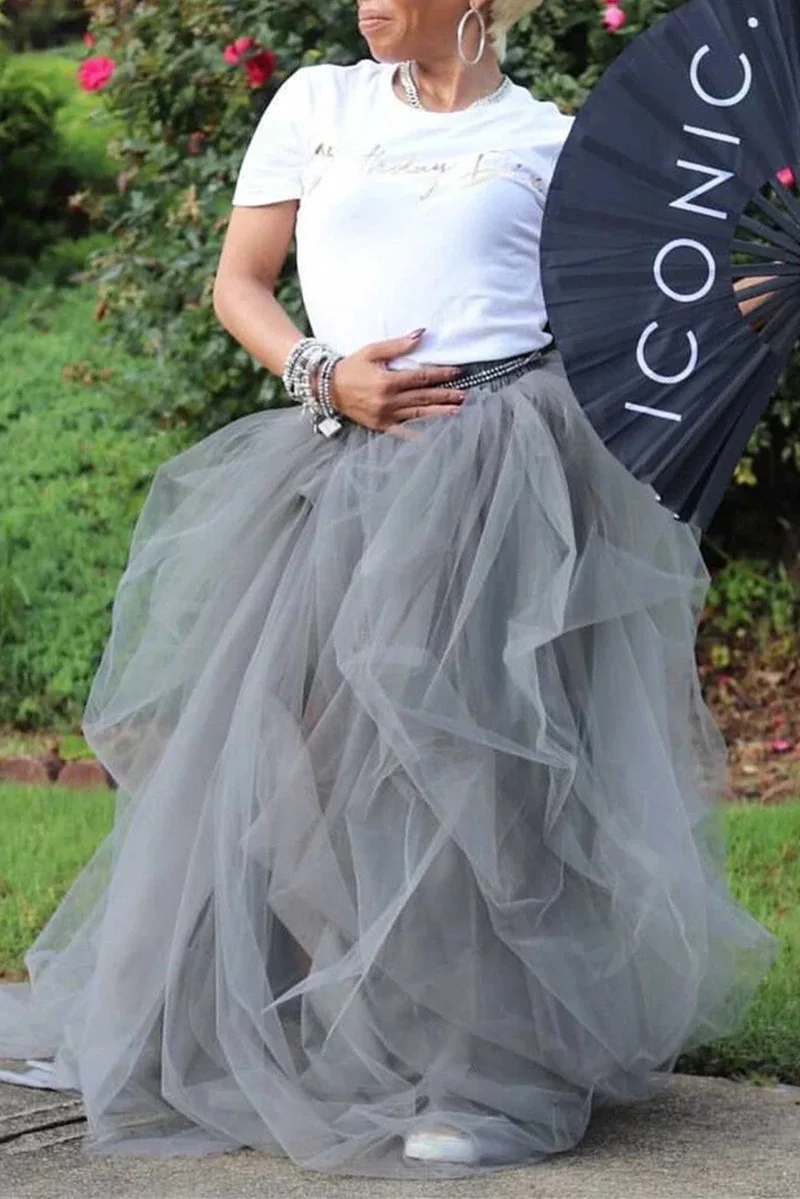 D335  best selling high elastic waist mesh maxi skirts sexy puffy long tulle skirt women