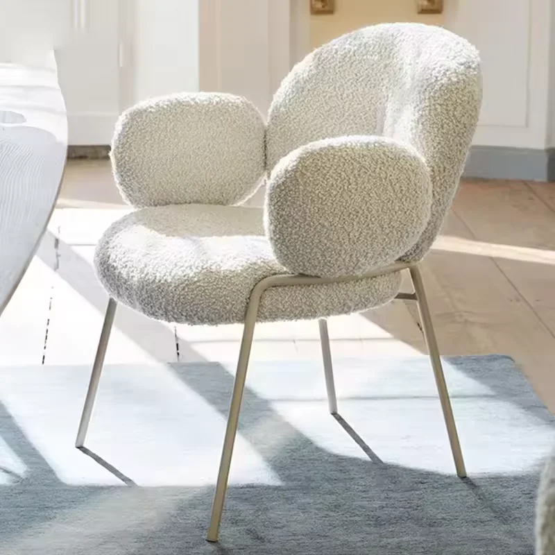 Low Price Fashion Design White Nordic Soft Cushion Velvet Restaurant Chair Kitchen Chair Velvet Teddy Fabric Dining Chair