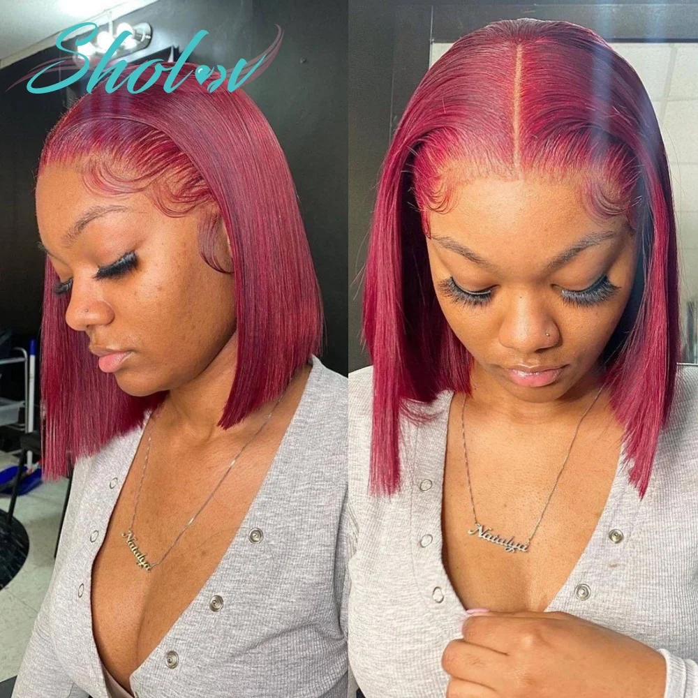 Wholesale Cheap Water Wave HD Transparent Bob Wig human hair,1b/99j Color Bob Wig Full Lace Wig Straight,Bob Human Hair Wig 13x4