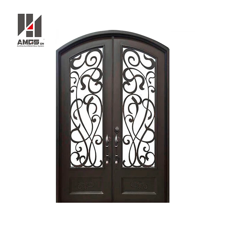 
Interior Or Exterior Modern Design House gates, s Garden Security Frosted Tempered Glass Decorative Wrought Iron Door 