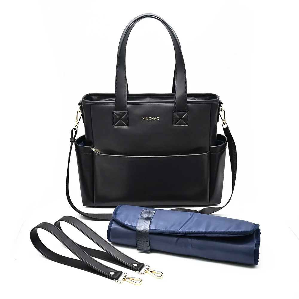 NEW Fashion Large Baby Nappy Multifunctional Vegan Leather Diaper Bag Maternity Bag Tote Baby 3 IN 1 Diaper Bag for Hospital