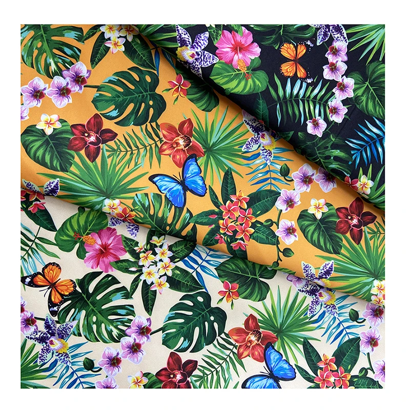 
Factory Derect Sale Recycled Polyester Peach Skin Fabric Print Palm Tree Hawaiian For Beach Short Microfiber Fabric 