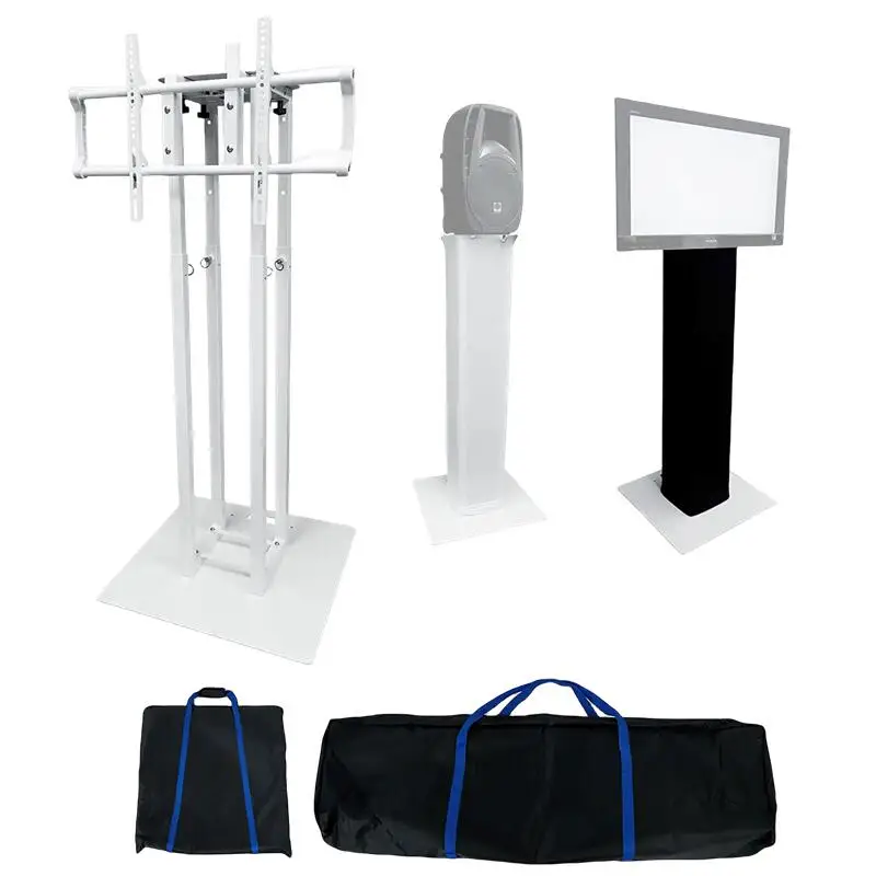 Totem DJ Speaker/Audio Stand with Detachable TV Mount includes two sets of scrims (black and white) and two travel bags