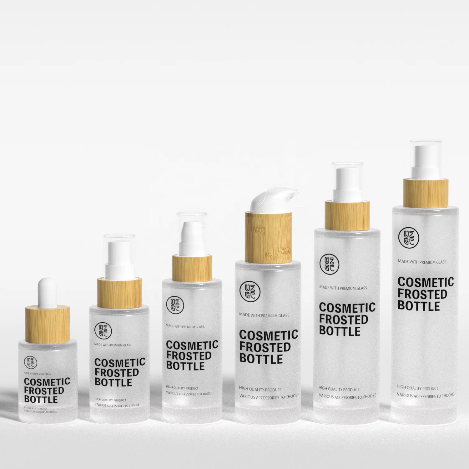 Luxury Bamboo Transparent Frosted 30ml50ml100ml120ml Glass Cosmetics Bottle For Essential Oil  With Dropper And Pump