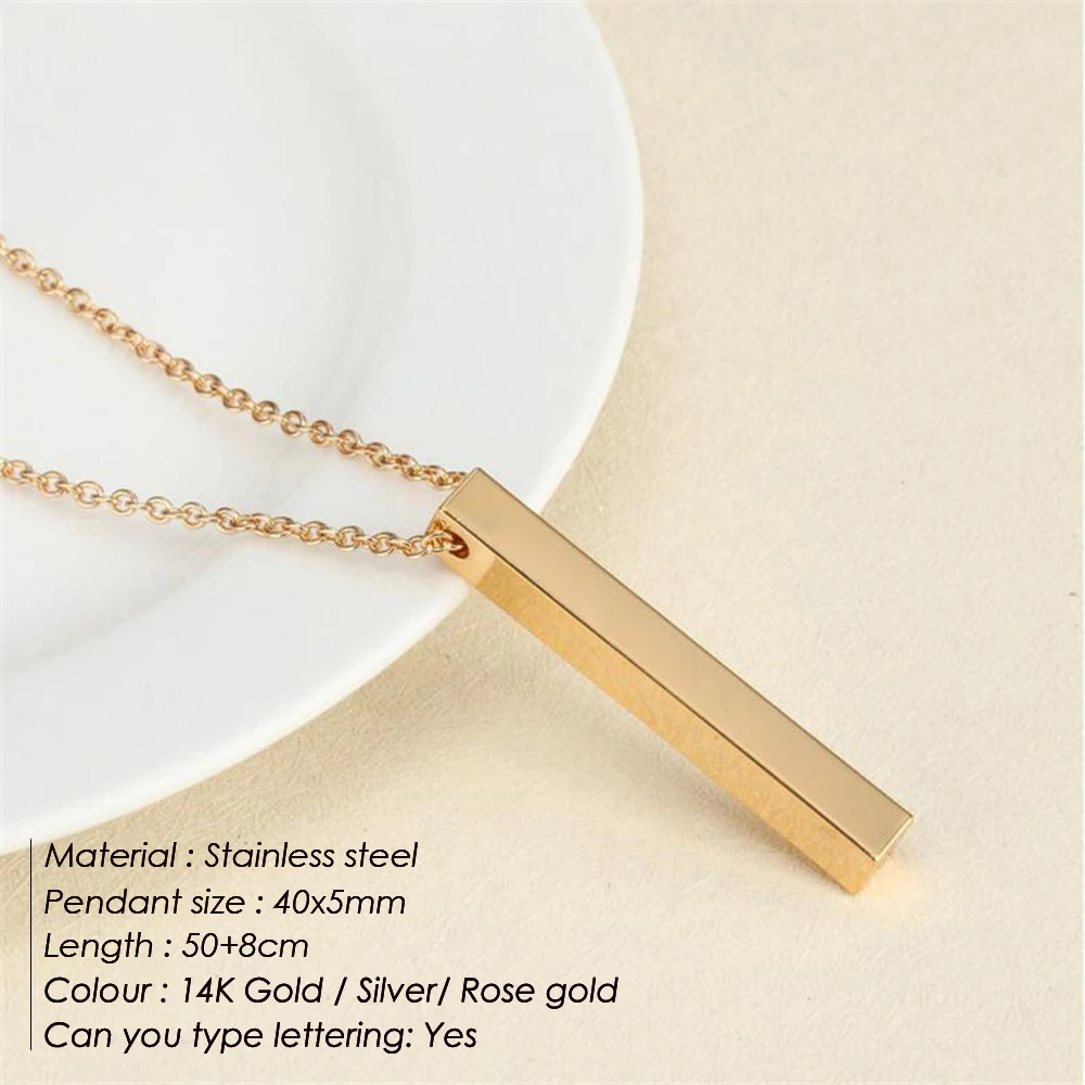 Stainless Steel Engraving Personalized Custom Engraved Pendant Vertical Rectangular Bar Blank Stamp Necklace