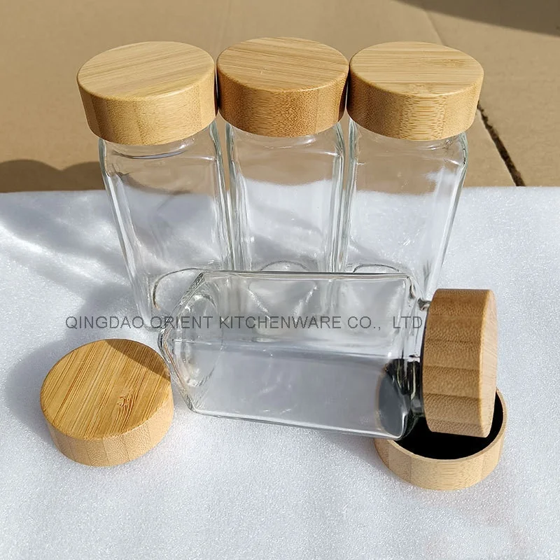 Amazon Top Seller 12 36 Pieces 4 Oz 120Ml Glass Square Spice Jars jar Containers With Bamboo Bambo Lid Shaker Lids Set Of 24