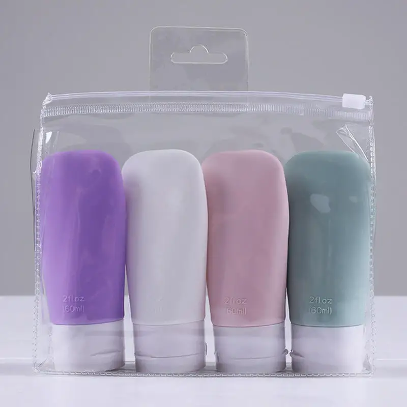ZhongDing Wholesale Travel Kit Bottles Pvc Bag 38ml 60ml 90ml  Silicone Travel Bottles Set Silicone Travel Bottle With Flip Lip