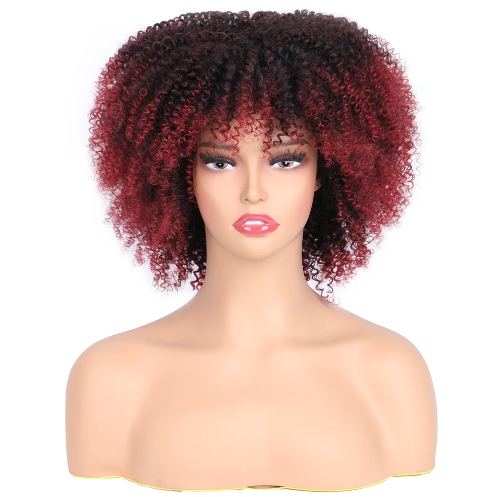 New Arrival 6 Inch Afro Synthetic Curly Wigs Kinky Curly Hair Wig Short Curly Afro Wig with Bangs for Black Women