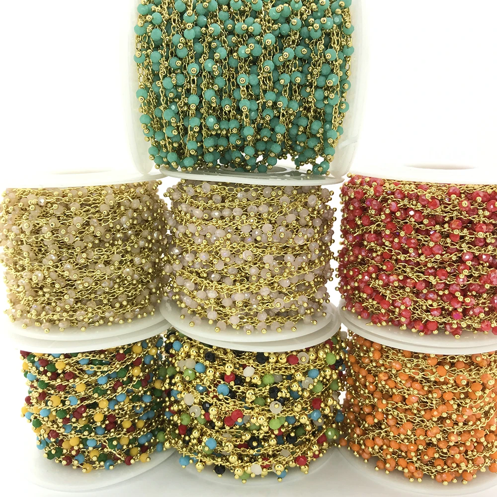 Fashion Wholesale Copper Beads Chain Crystal Beads Handmade Rosary Chain for DIY jewelry