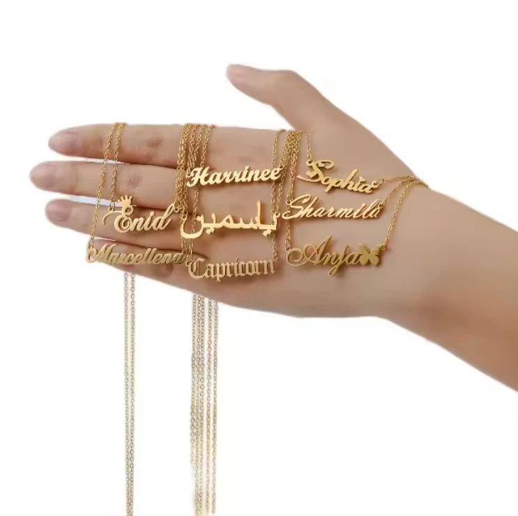 NJC Wholesale Fashion Custom Name Letter Alphabet Choker Chain 18k Gold Plated Stainless Steel Jewelry Pendant Necklace