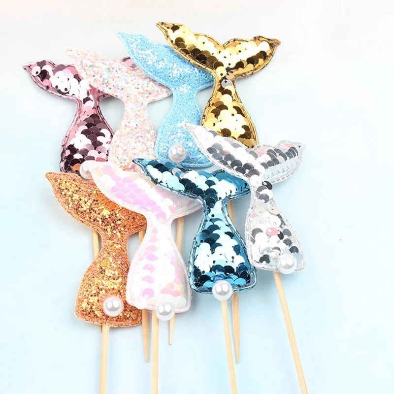 Birthday Party Supplies Sequins Decorating Set Glitter Cupcakes Mermaid Tail Wedding Cake Topper