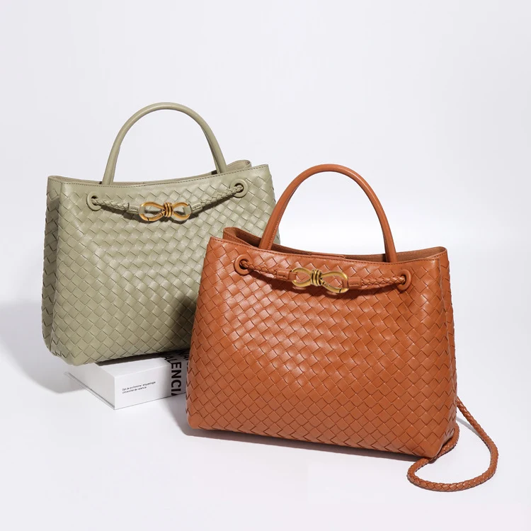 Custom wholesale 2024 new vintage luxury large capacity Tote hand bags women woven PU Leather handbags for ladies