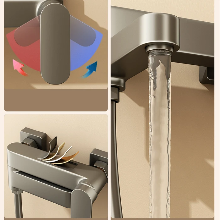 Faucet Wholesales Wall Mounted Brass Gun Grey Bath Faucet Shower Set Hot And Cold Mixer Shower Faucet With Hand Shower System