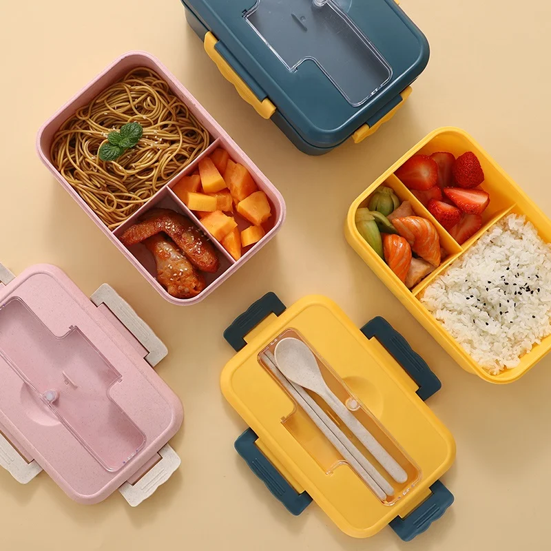 Wheat straw lunch box 1100ml Bento cutlery set Portable lunch & dinner sealed Fresh-keeping box Student insulated Fast food box