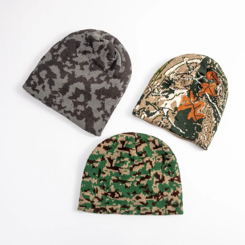 Outdoor Sports Wool Knitted Hat Real Tree Camo Pattern Jacquard Beanie
