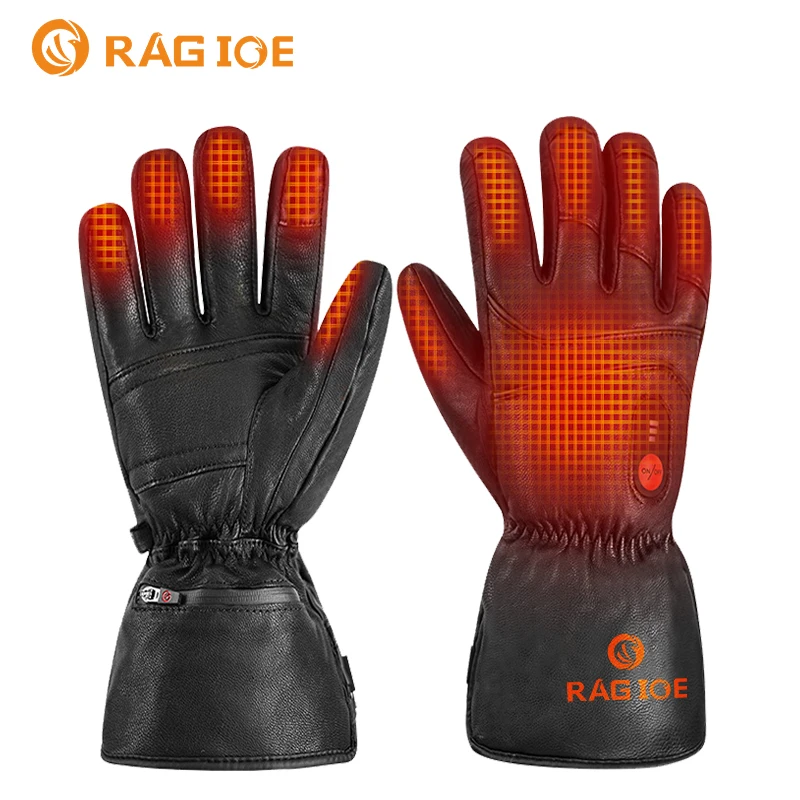 RAGNOE custom logo lithium battery rechargeable Touch Screen Windproof Full leather electric gloves heated mens
