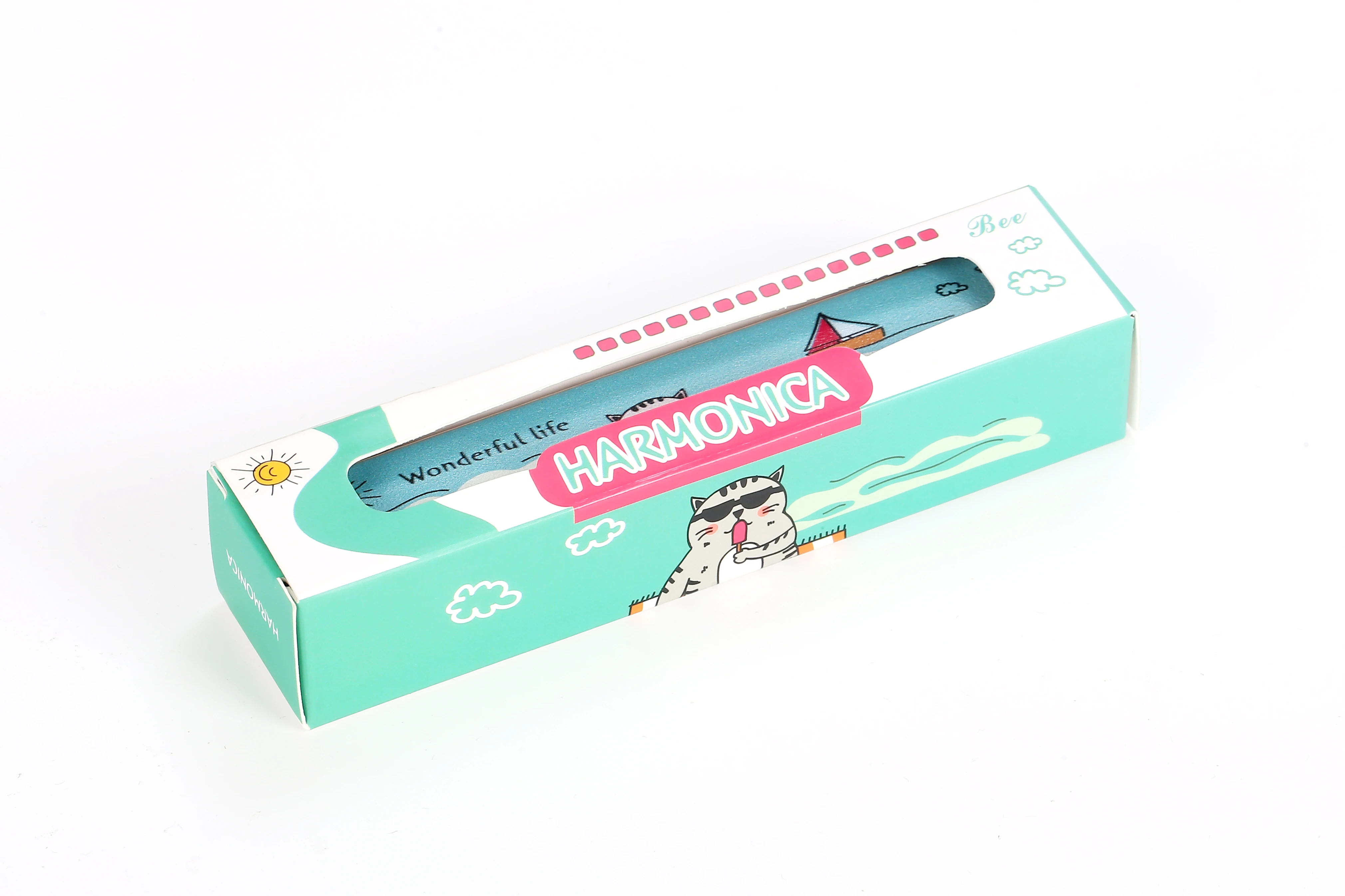 Wooden Cartoon 16 Hole Double Row Harmonica Wooden Children Body Wood Material