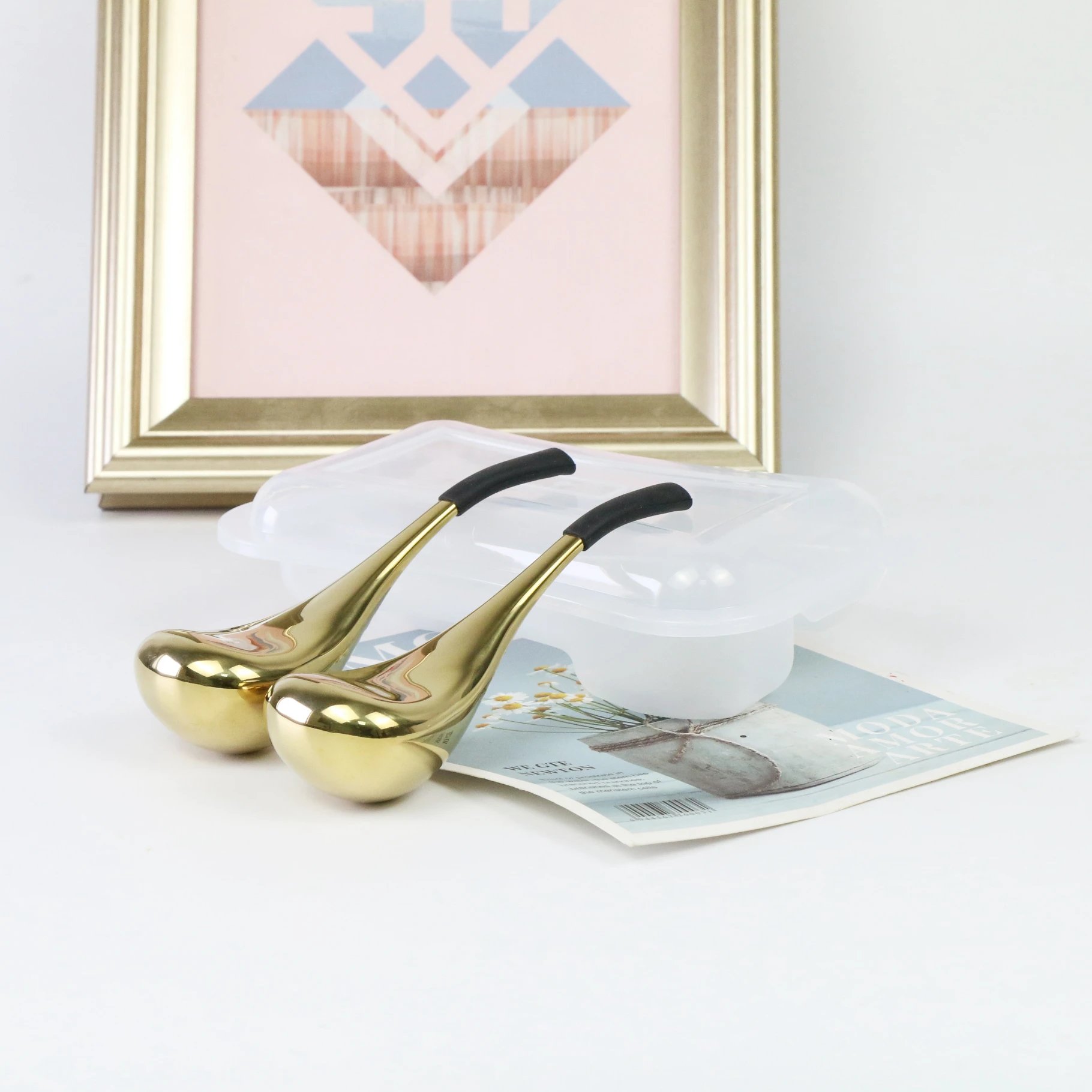 Manufactory Metal Ice Globes Gold Face Ice Roller Silicon Handle Cryo Stick For Puffy Eyes