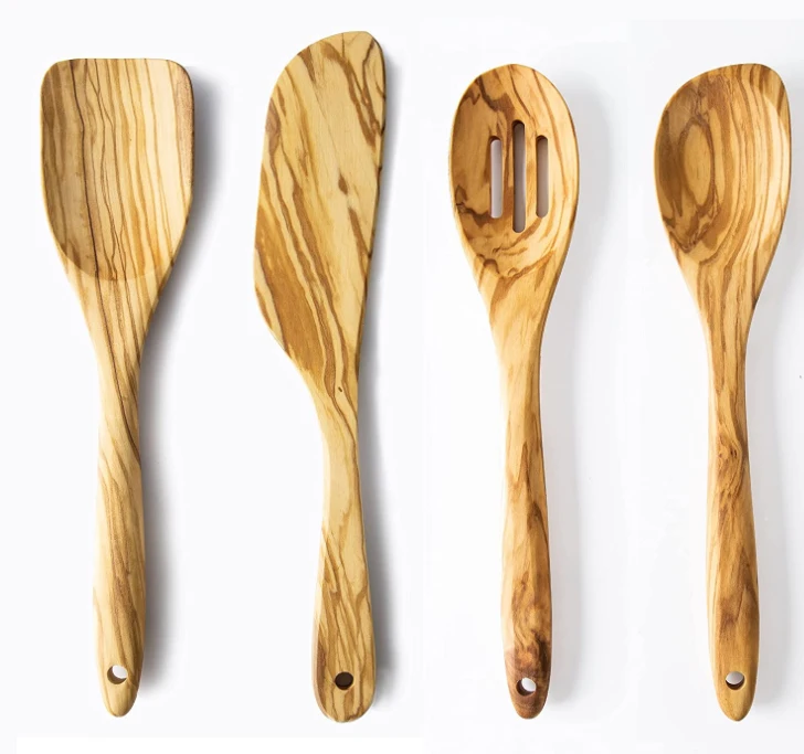 Olive Wood Cooking Spoons Set with Cooking Spatulas Set, Set of 4 Cooking Utensils.