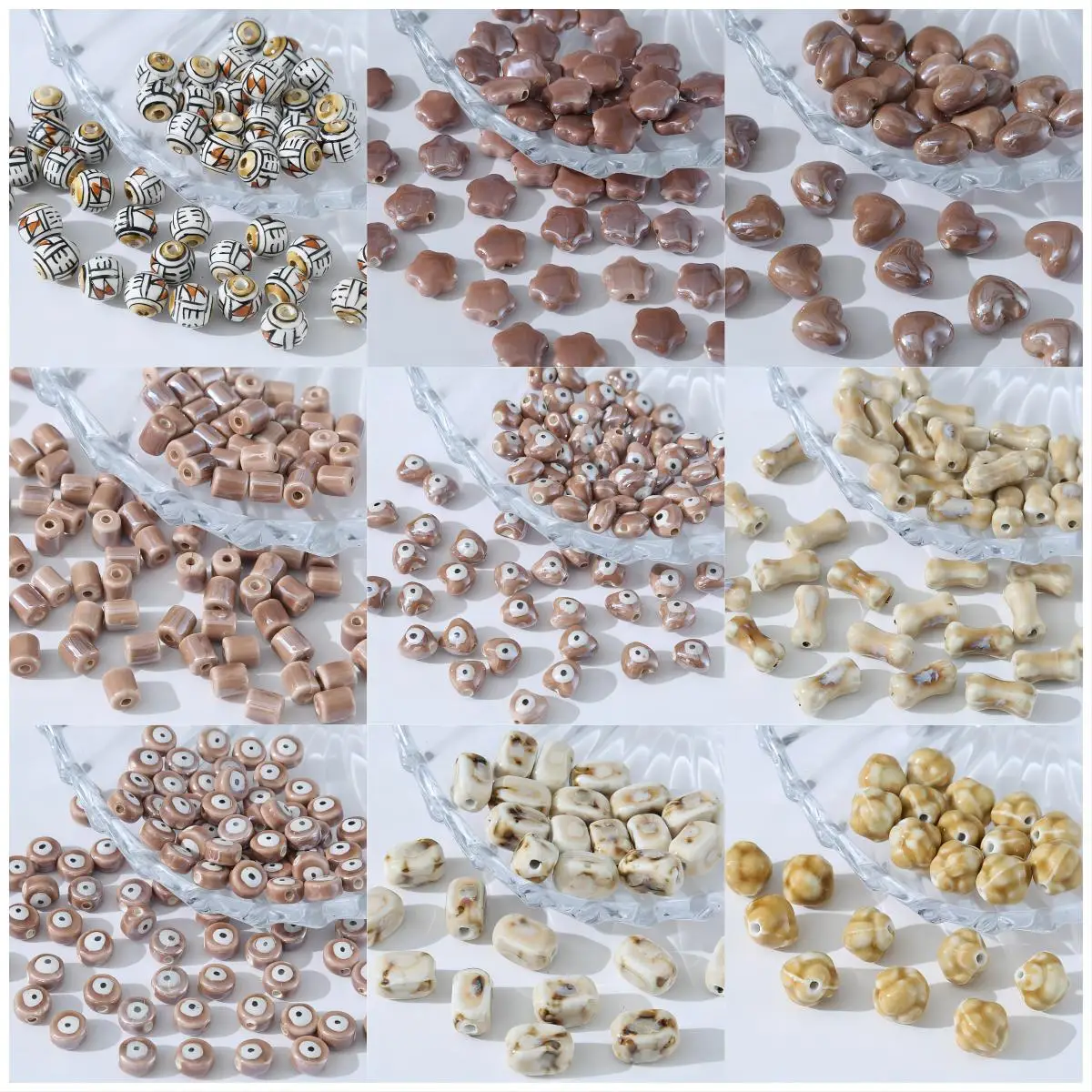 Hot Sale Autumn Winter Colored 3D Ceramic Beads DIY Handmade Retro Style Accessories Loose Beads Necklace Perforated Dyed Beads