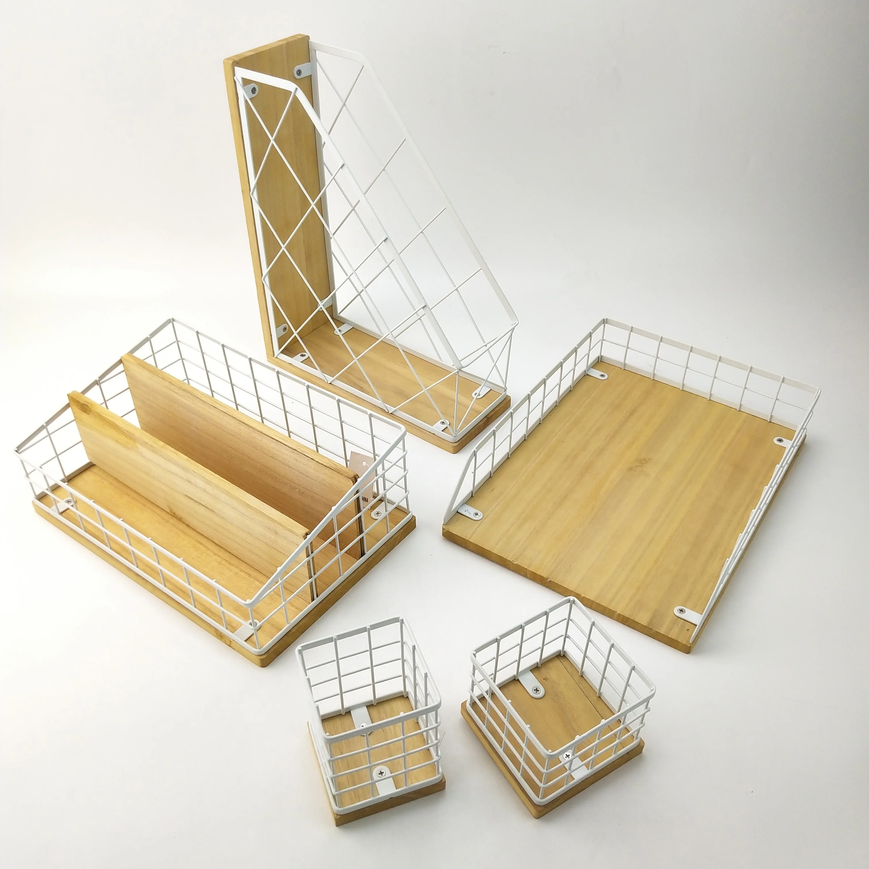 organizadores de oficina Desktop Item Office Accessories for Desk Stationery Holder 5 Pcs Wooden Desk Organizer Metal Office Set