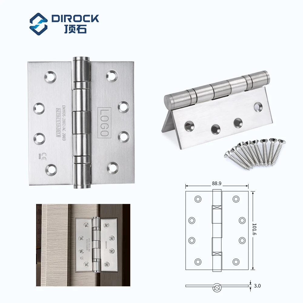 4x3x3 sus 304 Door Hinges Metal Wooden Door Silent 4 inch 2bb Bearing Stainless Steel Fire Door Hinge