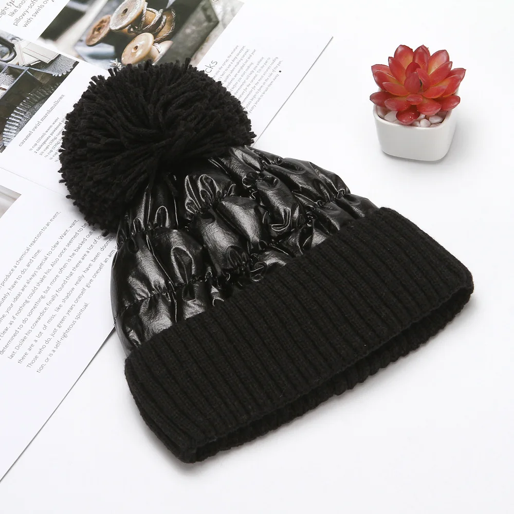 New Arrival Puffer Winter Warm Beanie Hats Knitted Thicken Acrylic Pompom Hats for Women Girls
