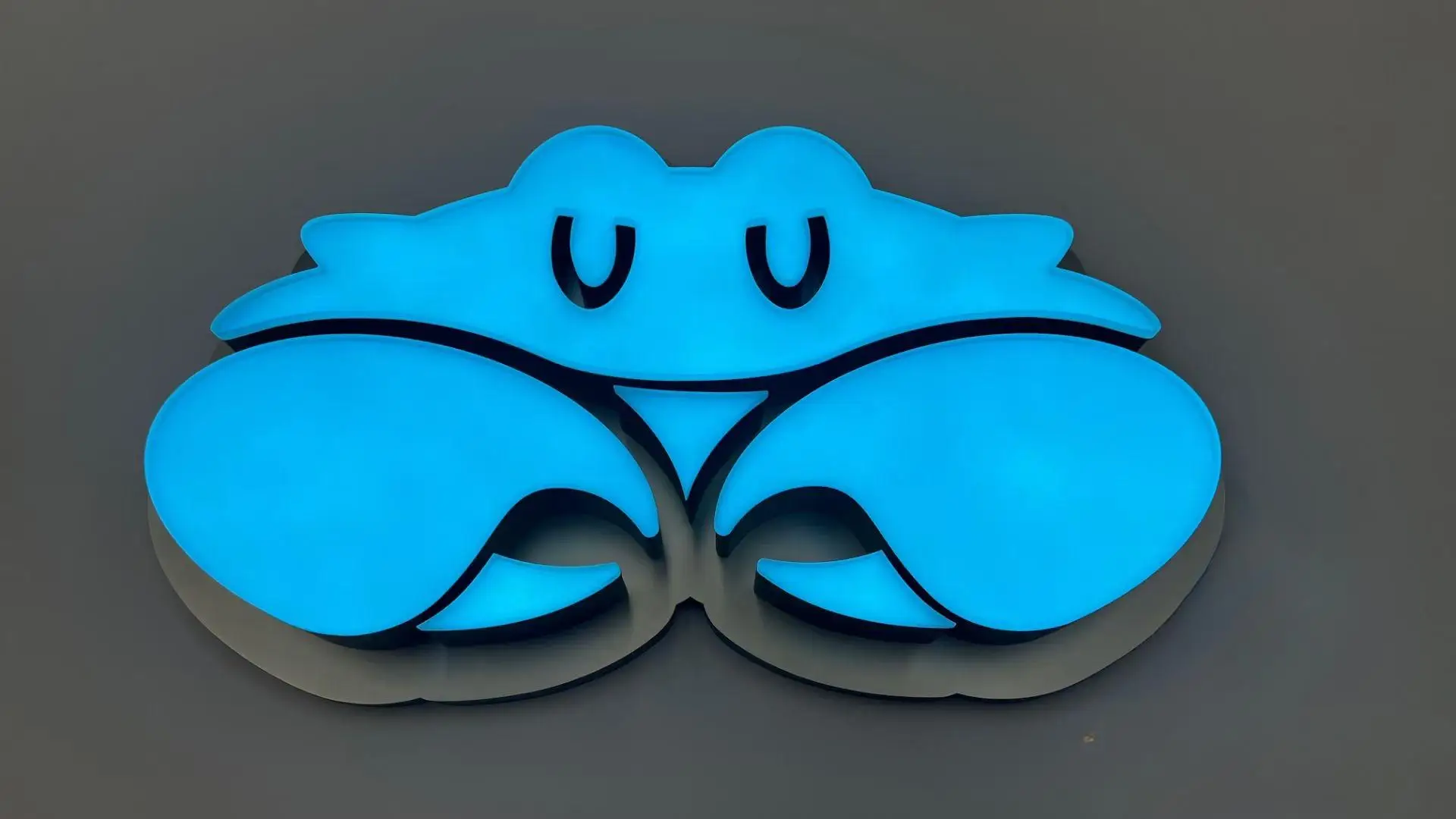 3D Acrylic Crab Sign with LED Lighting for Wall Decor Custom Animal Shape Front-lit Display for Restaurant