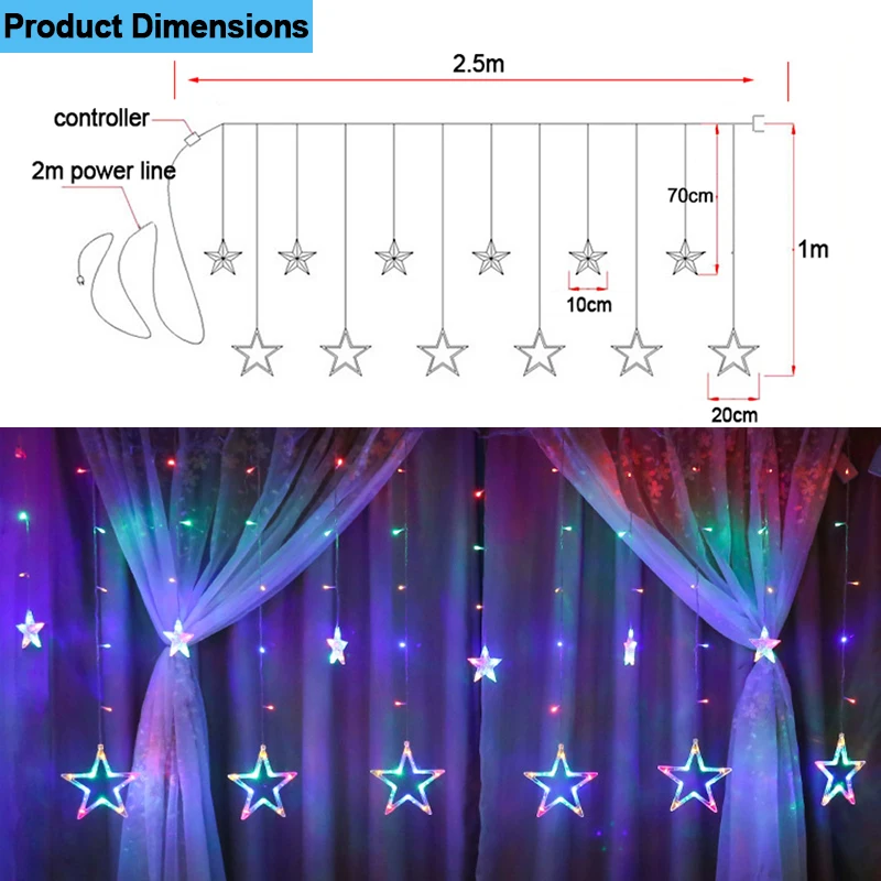 Christmas Fairy Lights Festoon Led String Lights Star Garland For Window Curtain Indoor Tree Decoration Halloween Wedding Light