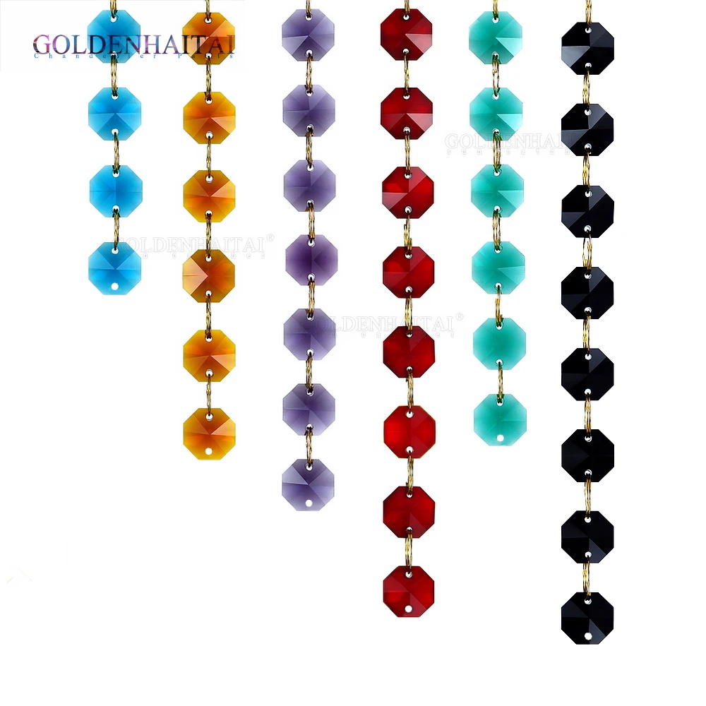 GOLDENHAITA 14mm Crystal Glass Octagon Beaded Garland, Crystal Curtain Chain for Chandelier Lighting Decoration