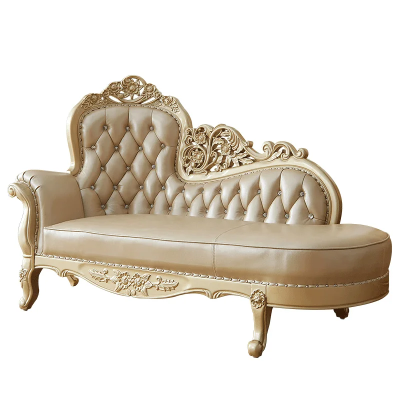 European new style imperial concubine sofa chair French solid wood sofa chaise lounge chair leather beauty couch living room