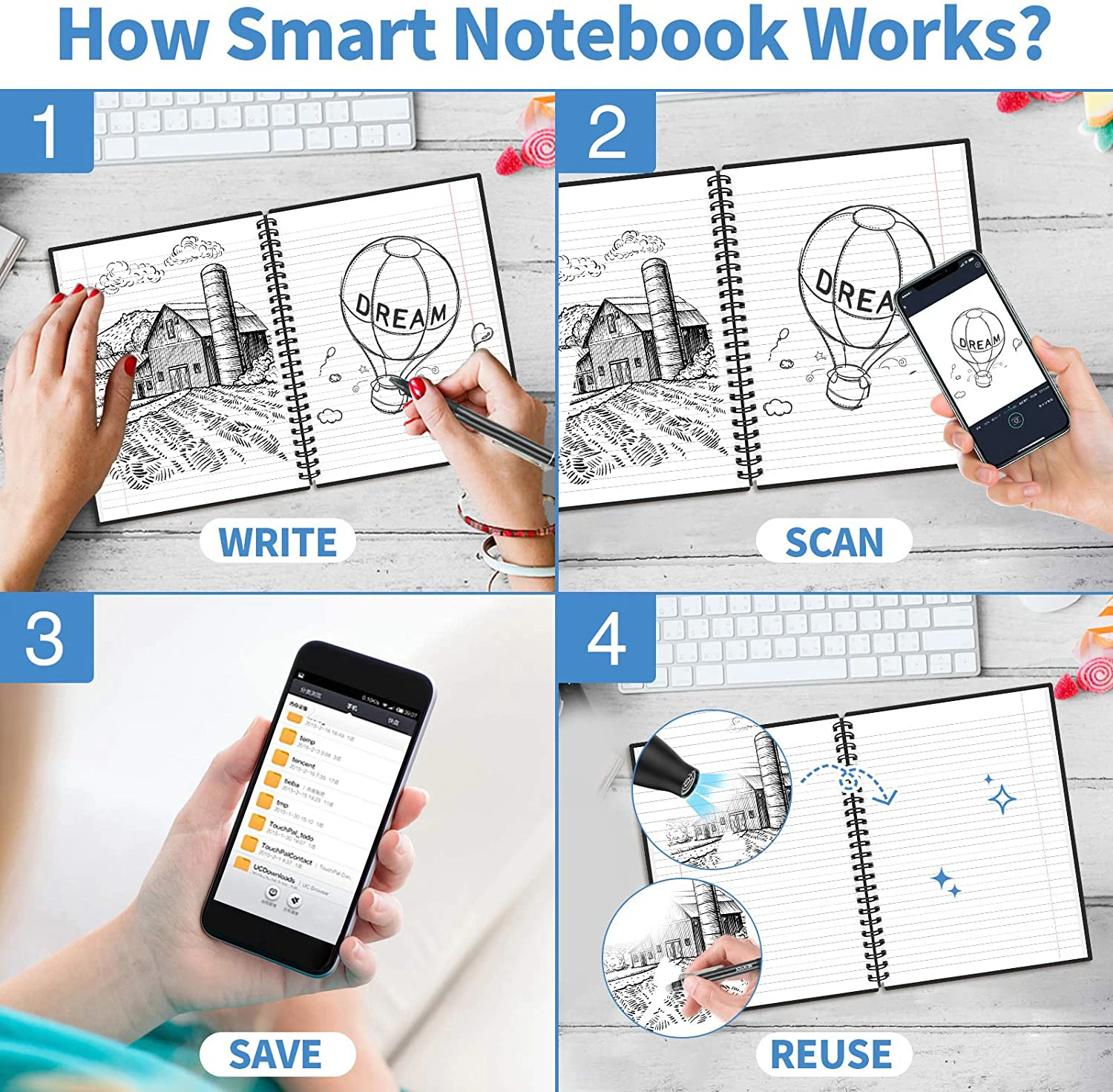 A5 Size Rocket Reusable Erasable Magic Smart Notebook Set Custom Planner Eco-friendly For Kids Adults Office Home